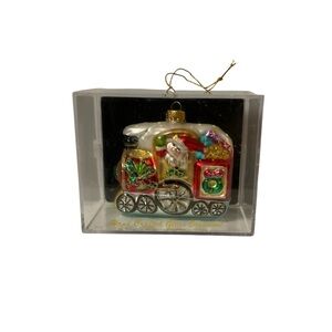 Vintage Christmas Hand Crafted Ornament Santa In a Train With Presents Colorful